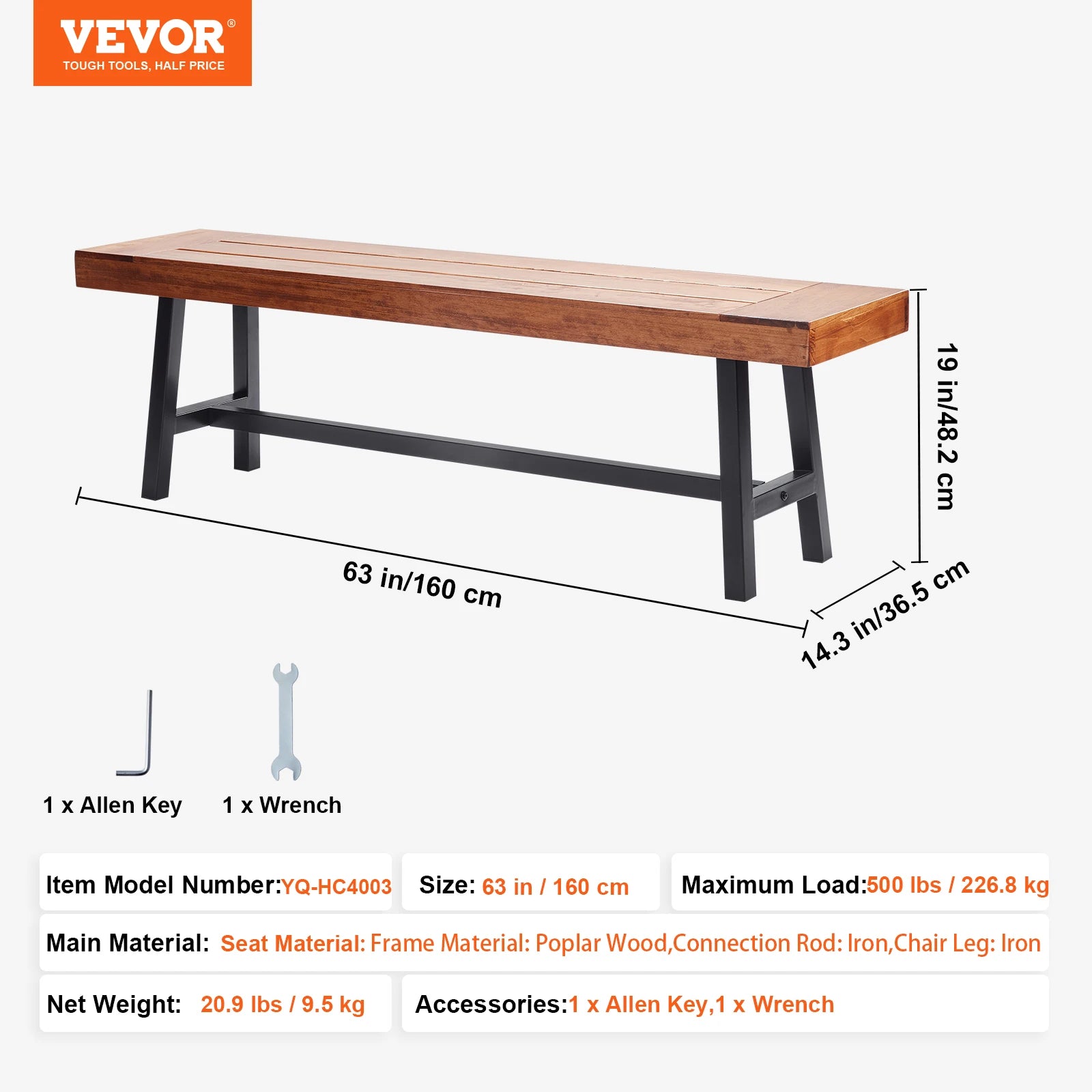 Outdoor Metal Garden Bench 480 lbs Load