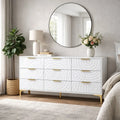 Modern White 9-Drawer Dresser, Metal Handles, Large Storage Chest