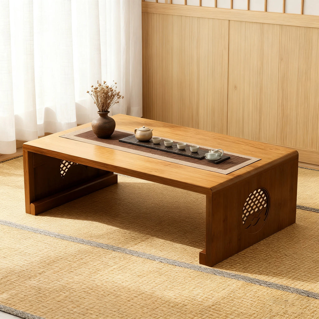 Foldable floor Japanese-style low tea table, no assembly required（120x50x30）