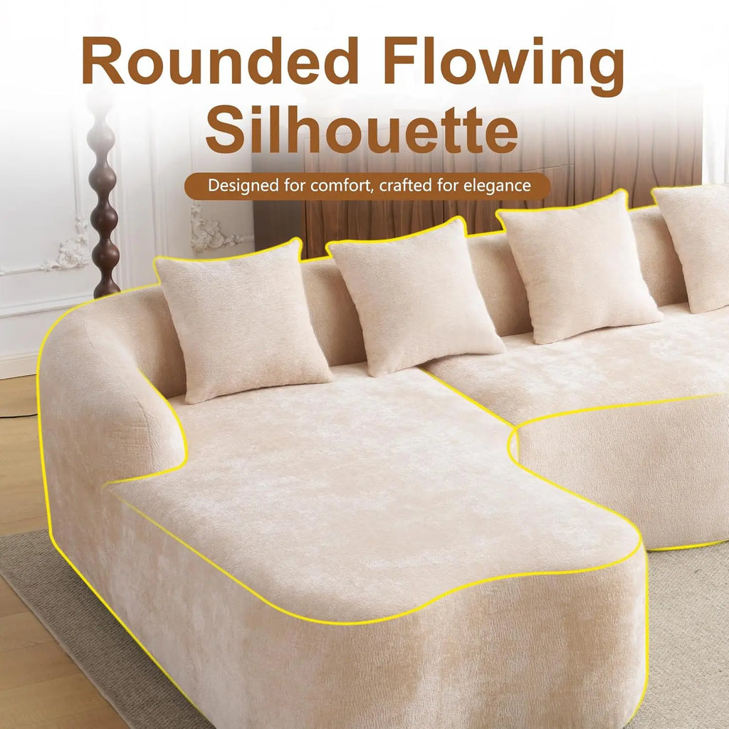 104.7”  Chenille Oversized Boneless Curved Cloud Sectional Sofa, Chaise Lounge