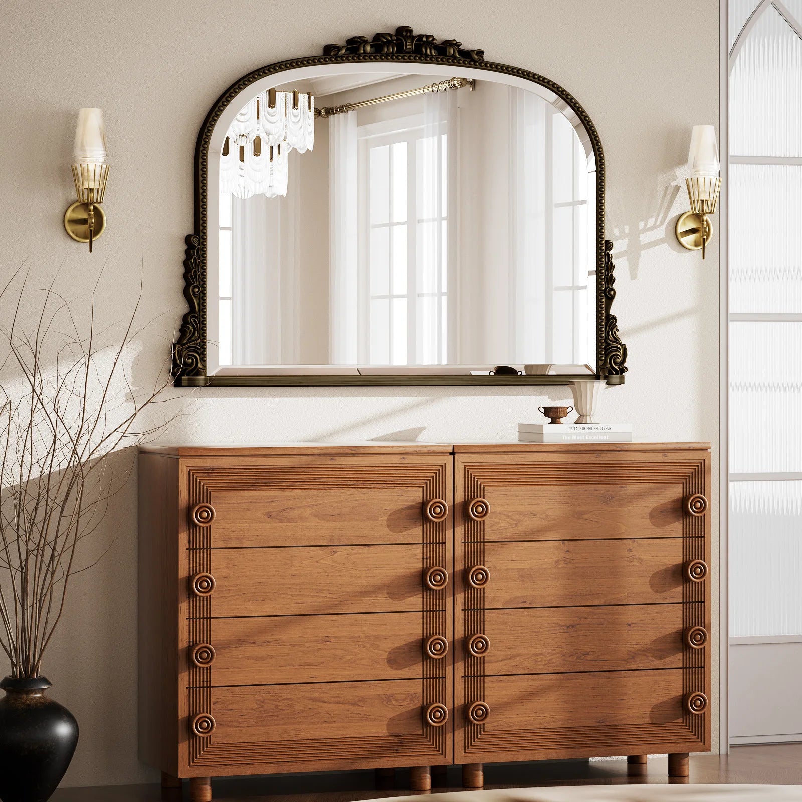 BEAUTYPEAK Arched Vanity Mirror Vintage Decor