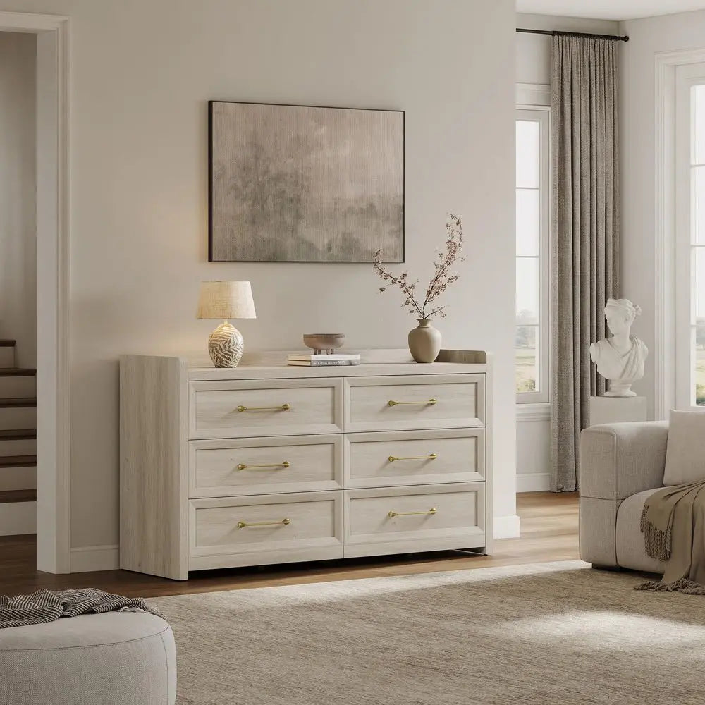 6-Drawer Dresser, 56.4IN Extra Wide Wooden Chest of Drawers