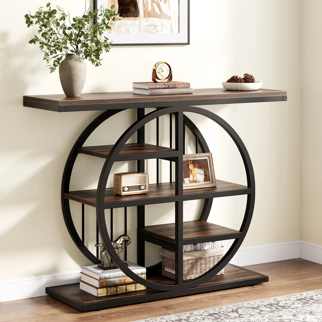 39.4IN Console Table, Thickened Tabletop, 4- Tierl Narrow Sofa Table