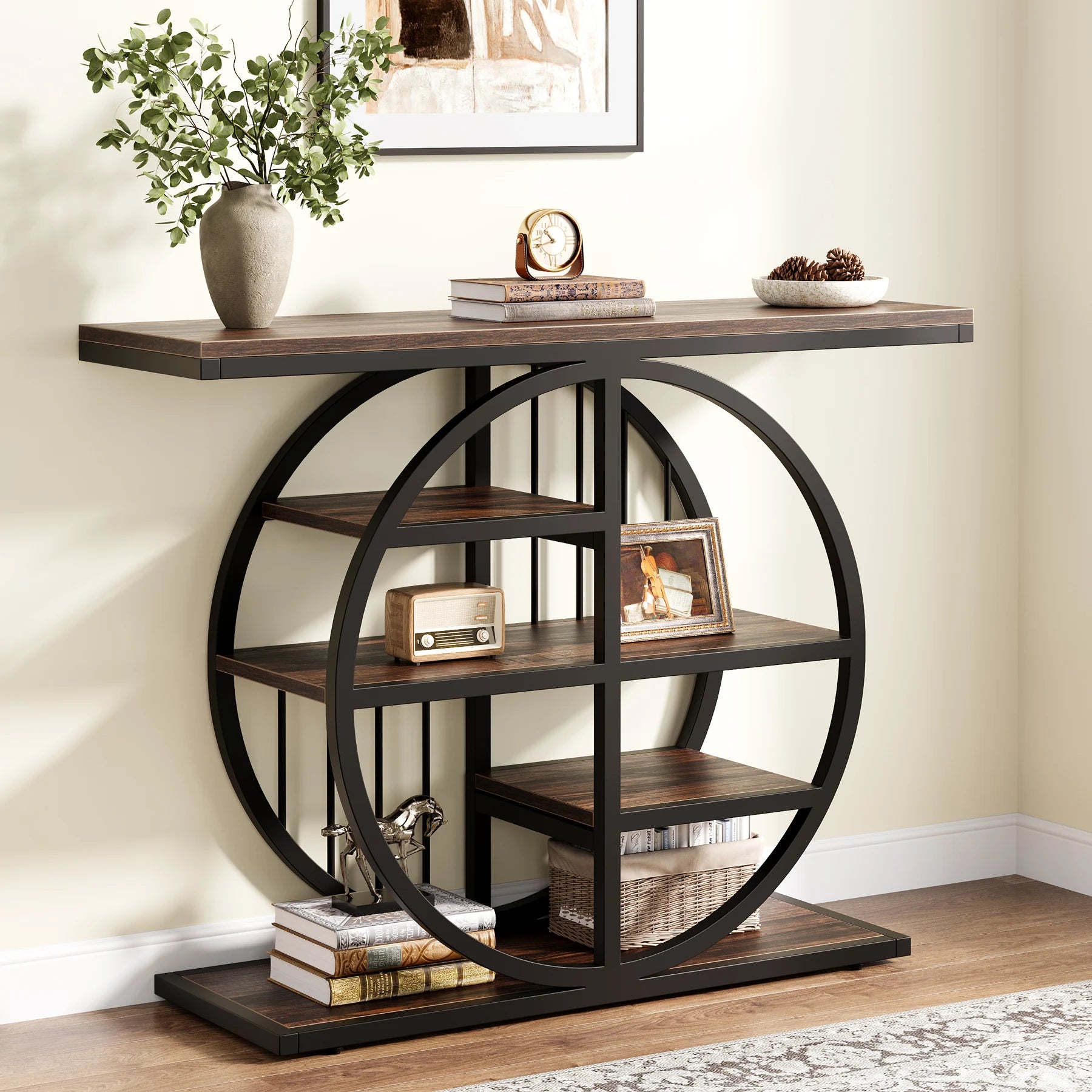 39.4IN Console Table, Thickened Tabletop, 4- Tierl Narrow Sofa Table