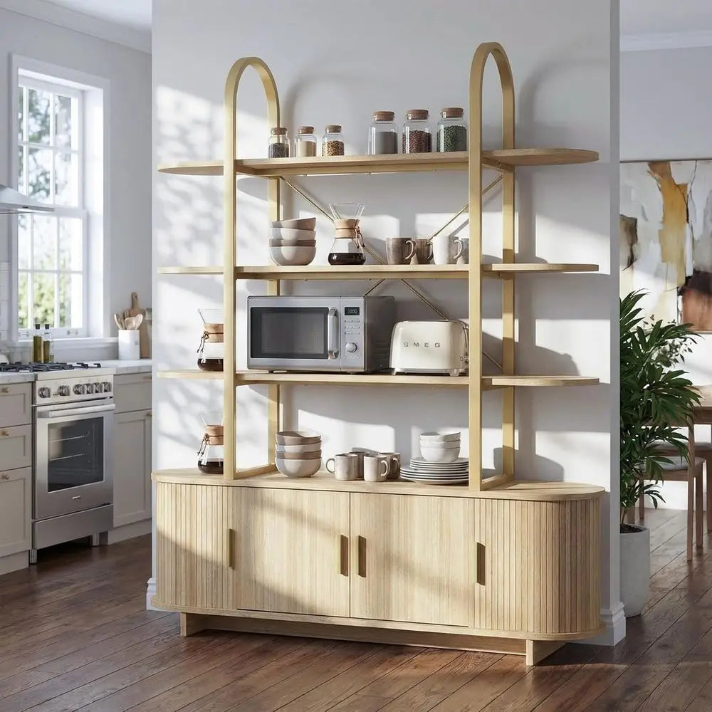 Elegant Tall Arched Wooden Bookcase Cabinet, Sliding Doors, Secret Compartments