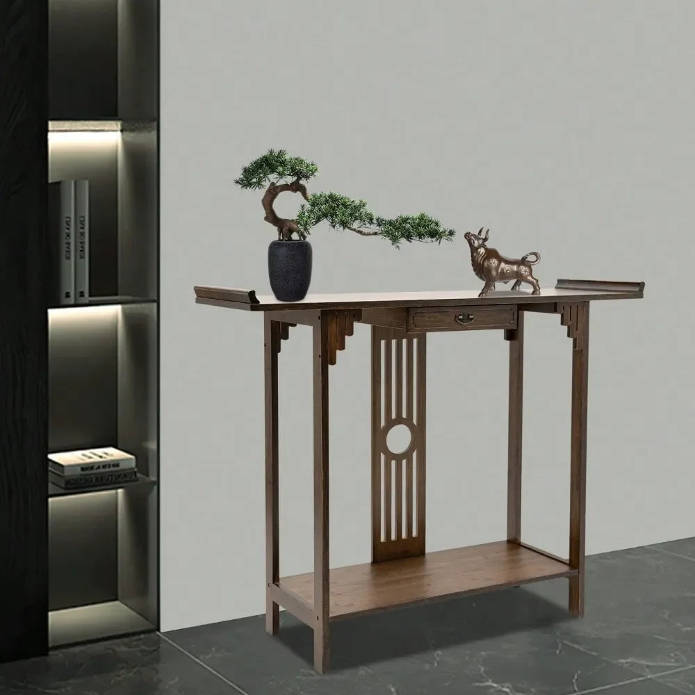 Walnut Bamboo Console Table Narrow Long Console