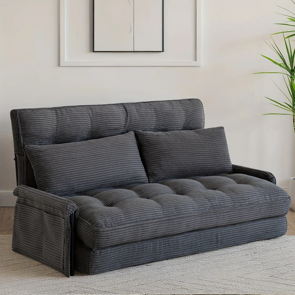 Convertible Foldable Sleeper Chair Memory Foam Corduroy Fabric Metal Frame