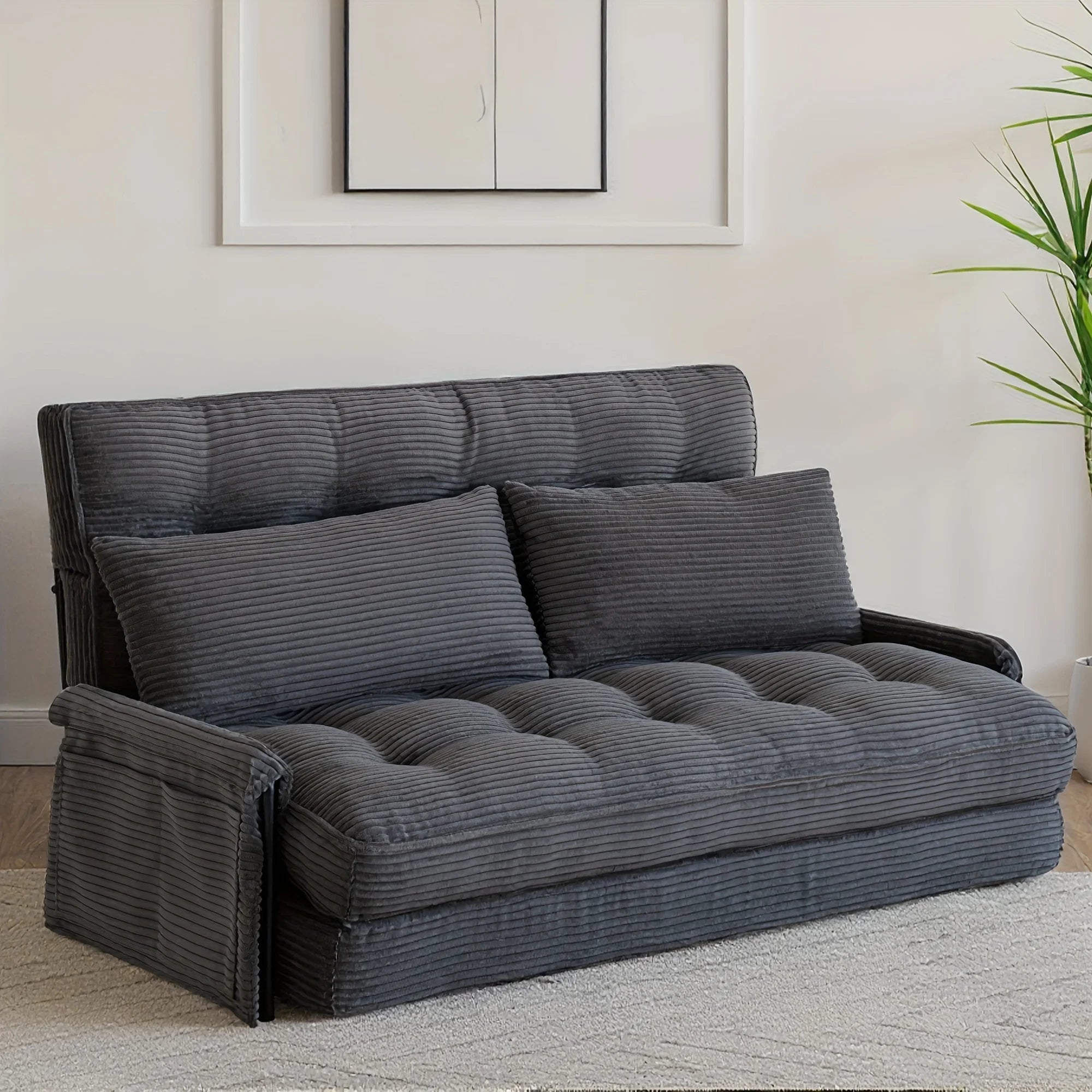Convertible Foldable Sleeper Chair Memory Foam Corduroy Fabric Metal Frame