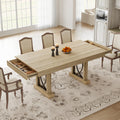 71" Dining Table Seats 6-8 People With 2 Drawers, Double Pedestal