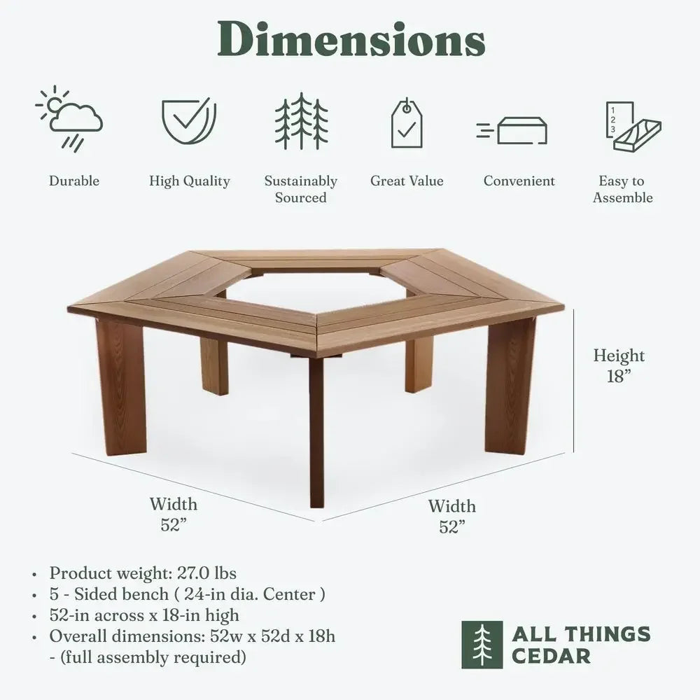 Cedar 52IN 5-Sided Wrap Around Outdoor Seating, Tree Bench, Natural