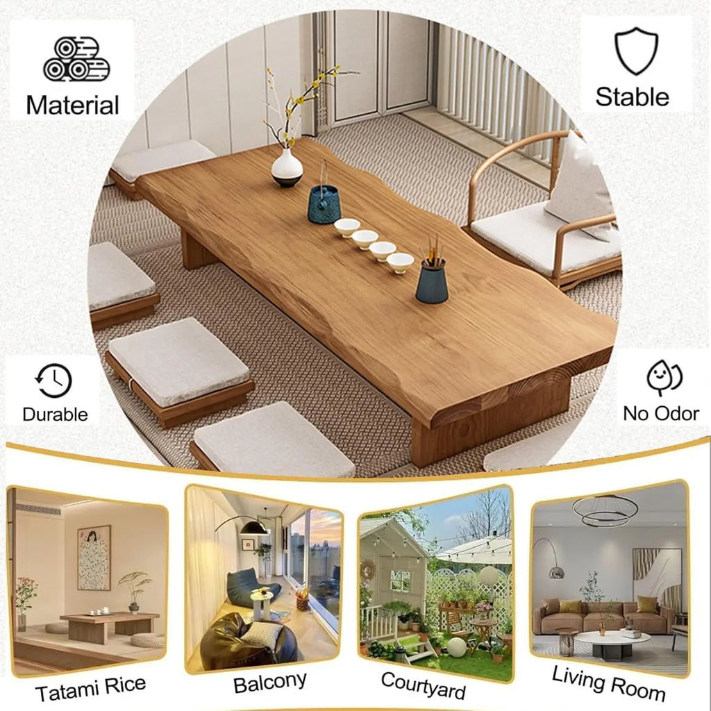 Solid Wood Low Floor Table, Meditation, Tea Ceremony 47.2 x 23.6 x 13.7IN