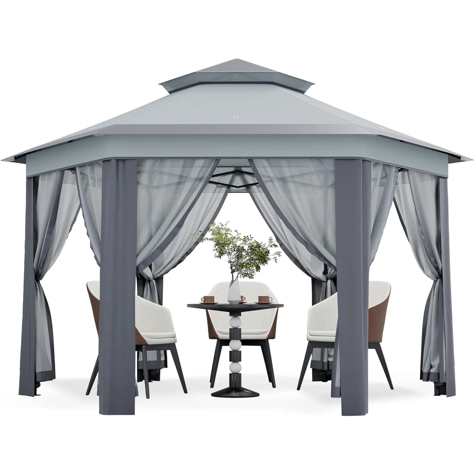13'x13' Heavy Duty Pop Up Gazebo/Canopy Tent W/Mosquito Netting Double Roof