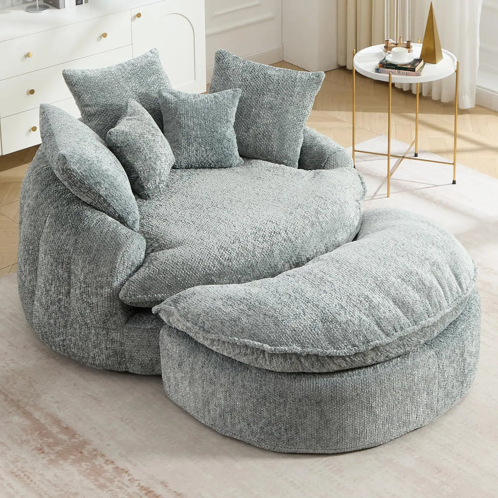54IN Chenille Chaise Lounge Bean Bag Sofa Bed Oversized and Plush