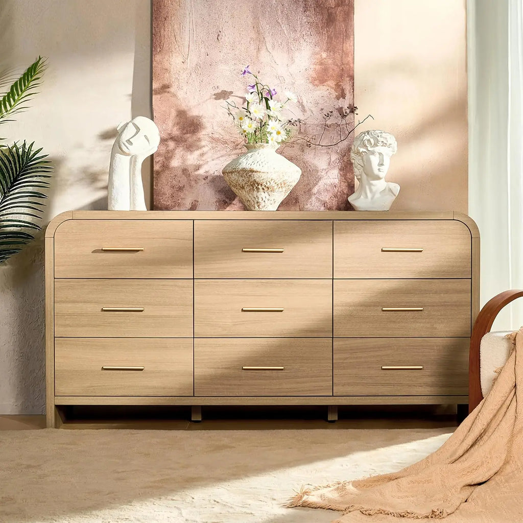 Curved 9-Drawer Dresser , 63IN Wide, Chest of Drawers, Vanity Desk, TV Stand