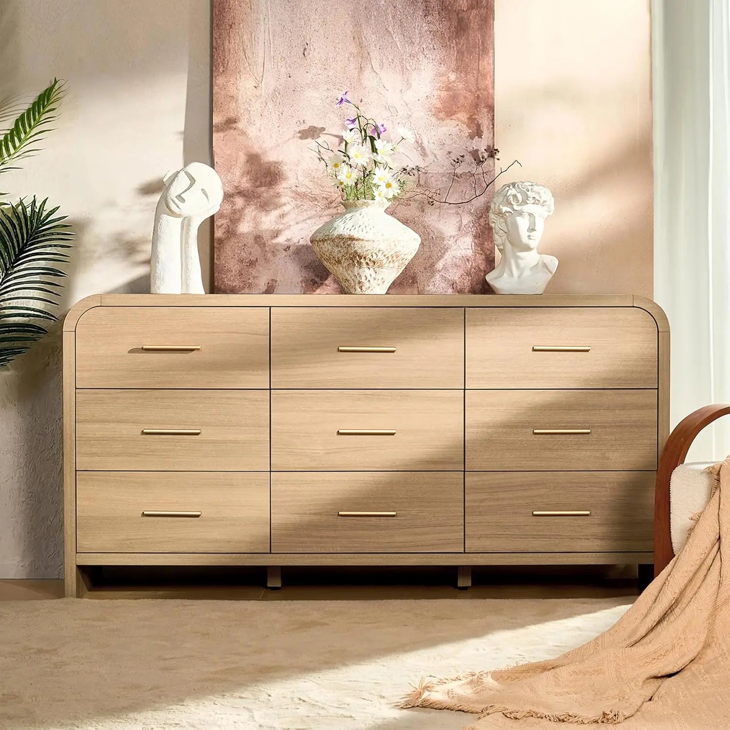 Curved 9-Drawer Dresser , 63IN Wide, Chest of Drawers, Vanity Desk, TV Stand