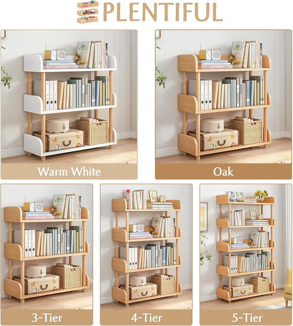 3-Tier Wooden Open Bookcase with Solid Wood Frame.