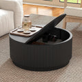 31.5" Modern Round Accent Coffee Table, Fluted Base, Wooden Center, Storage
