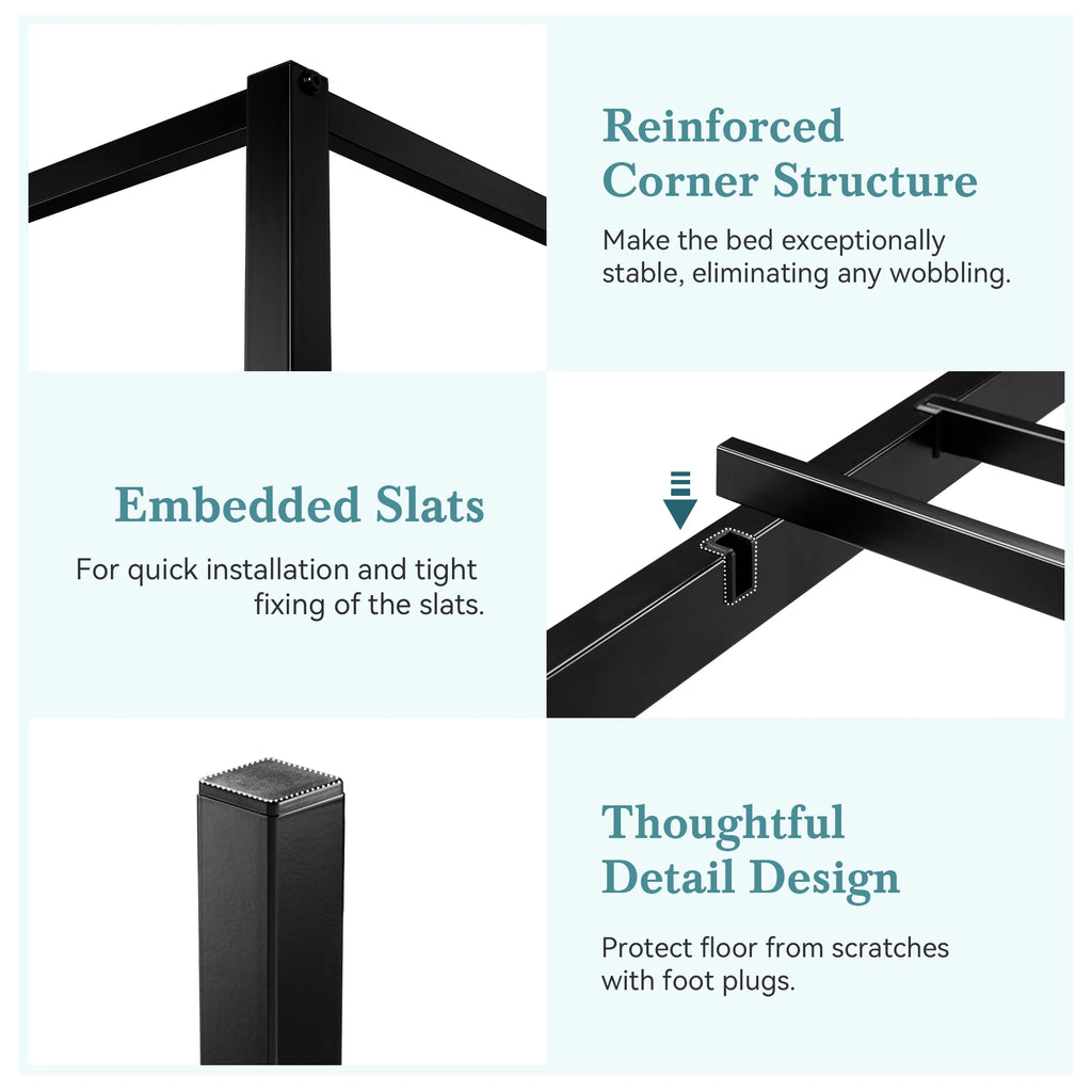 Canopy Bed Frame Enhanced 4-Poster 3-Metal Crossbar, No Box Spring Needed