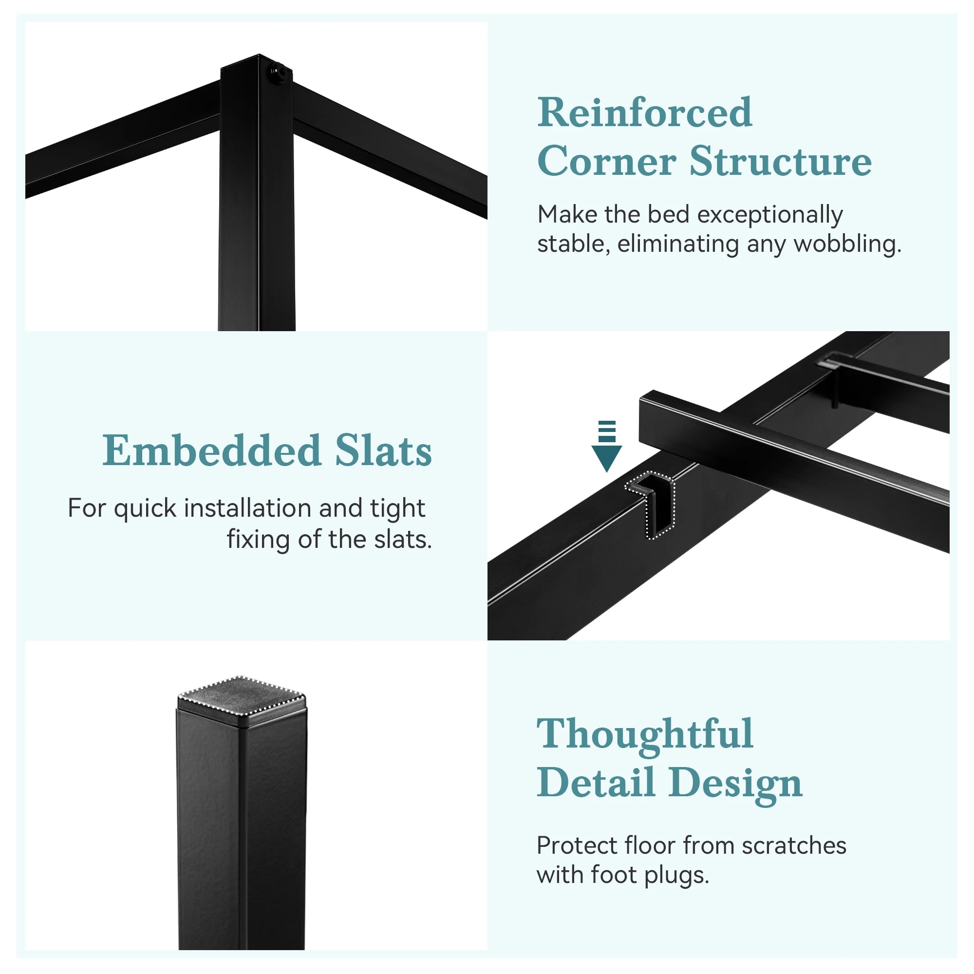 Canopy Bed Frame Enhanced 4-Poster 3-Metal Crossbar, No Box Spring Needed