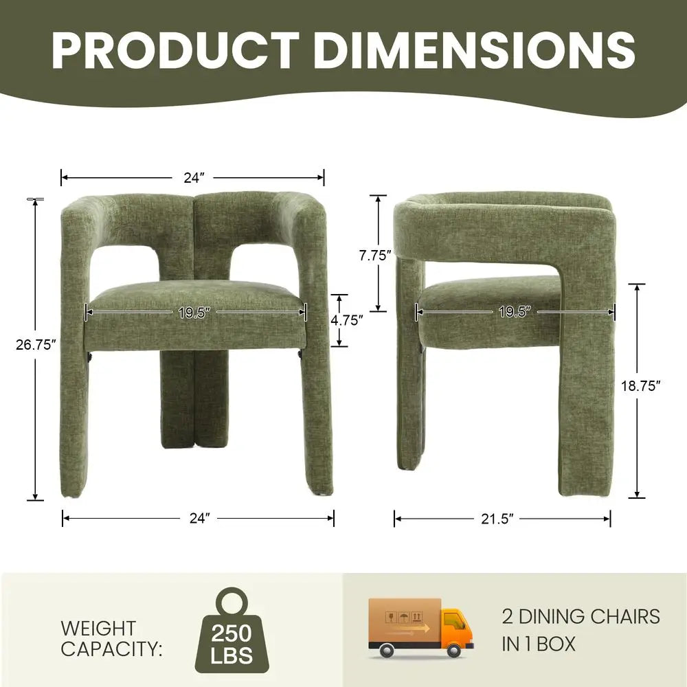 Modern Green Set of 6, Chenille,  Barrel Chairs w/Solid Wood Frame