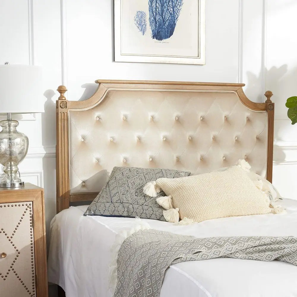 Home Collection Tufted Velvet Rustic Oak and Beige Headboard Queen