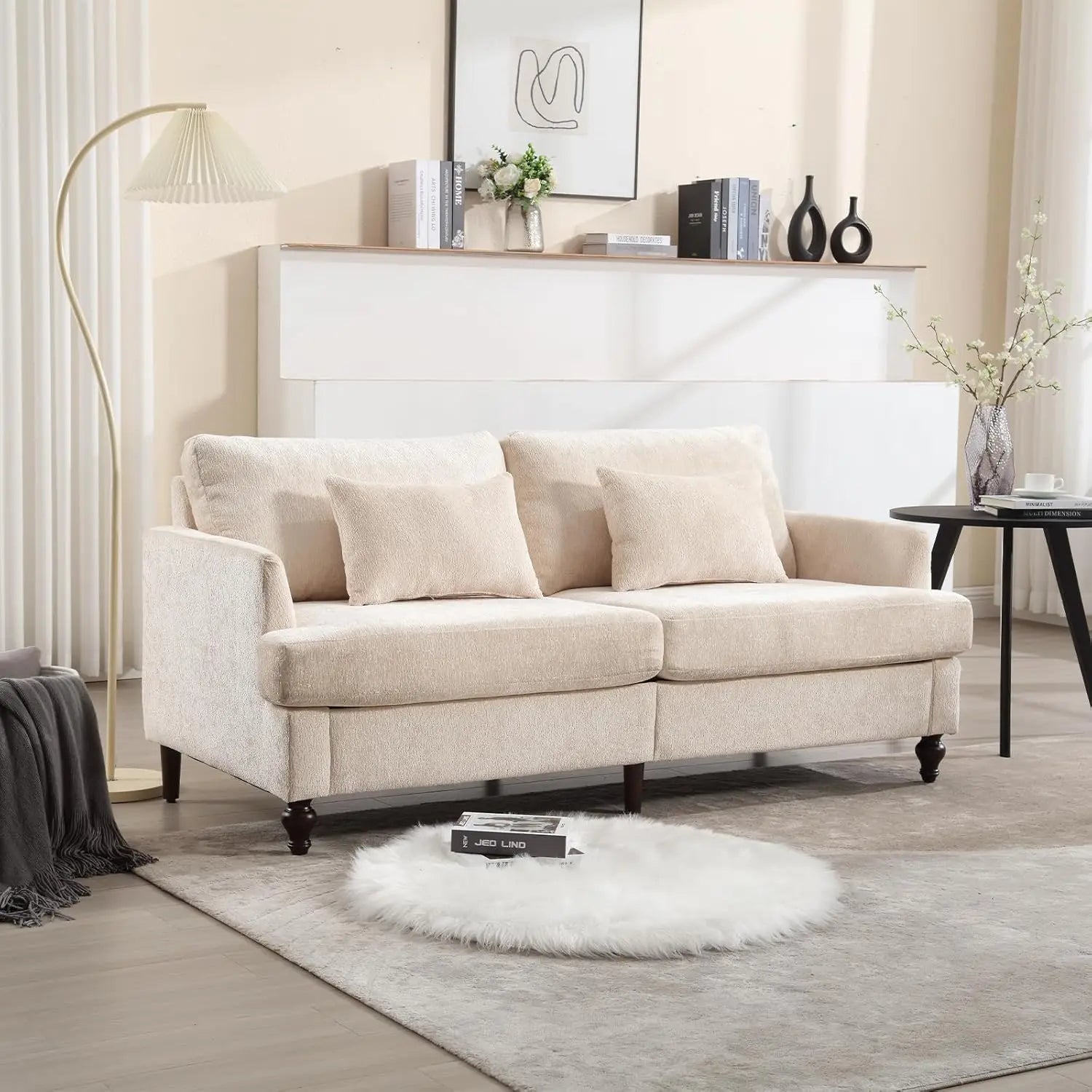 70 inch Loveseat Upholstered Chenille Sofa, Wood Legs