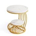 Gold Round End Table 2-Tier, Faux Marble, Storage Shelf