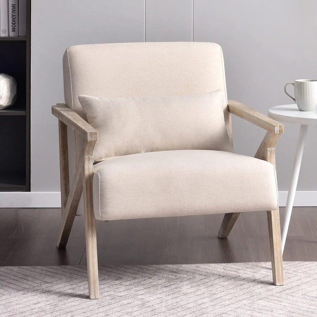 Mid-Century Chair, Wood Frame, Upholstered Armchair, Waist Cushion