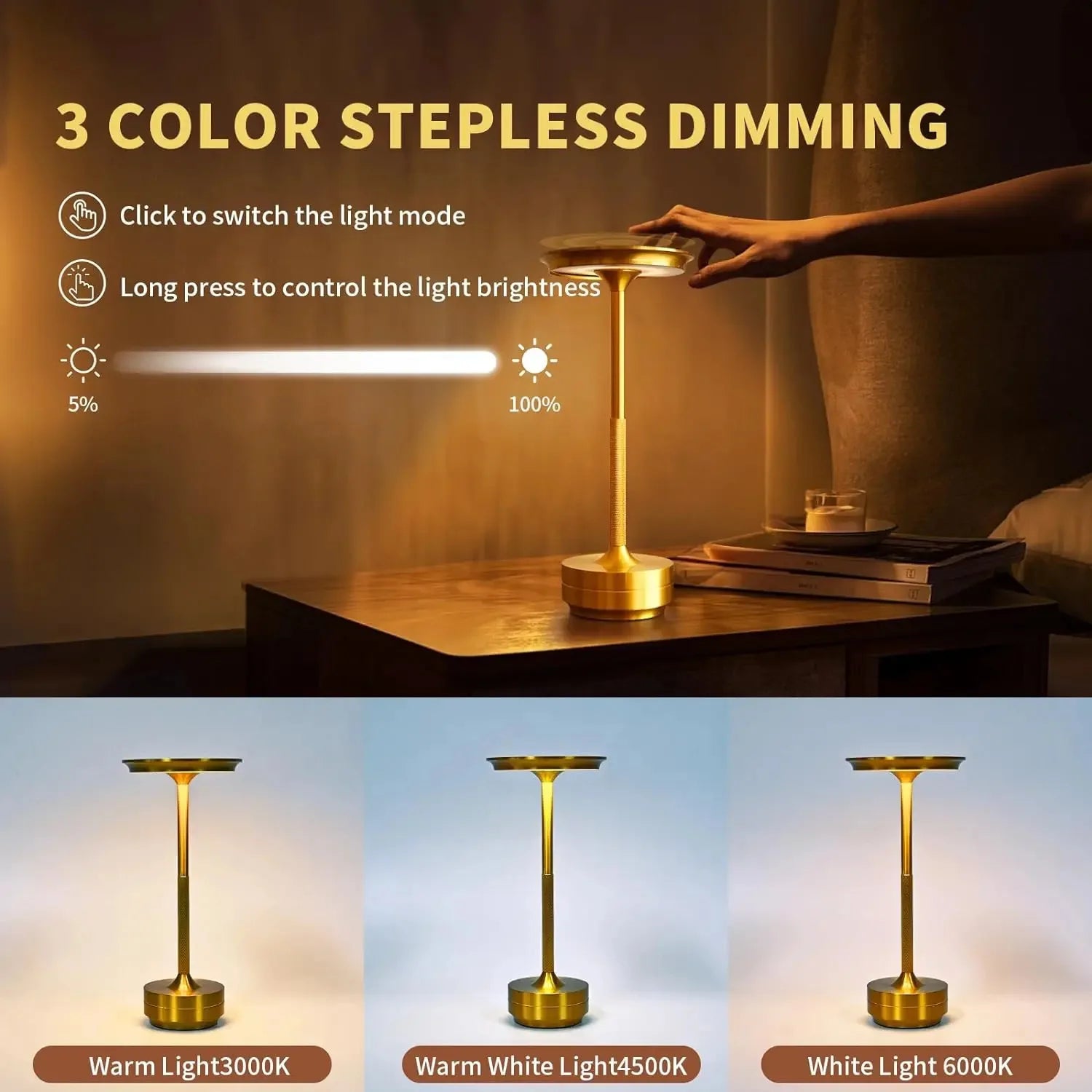 2PCS Rechargeable Wireless Table Lamp USB-C, Desk Lamp