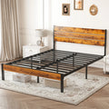 Wood Headboard Metal Platform No Box Spring 700LBS Sturdy Wood Slats