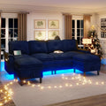 U/L Shaped 4-Seat Sectional Sofa USB Charging LED Storage Ottoman