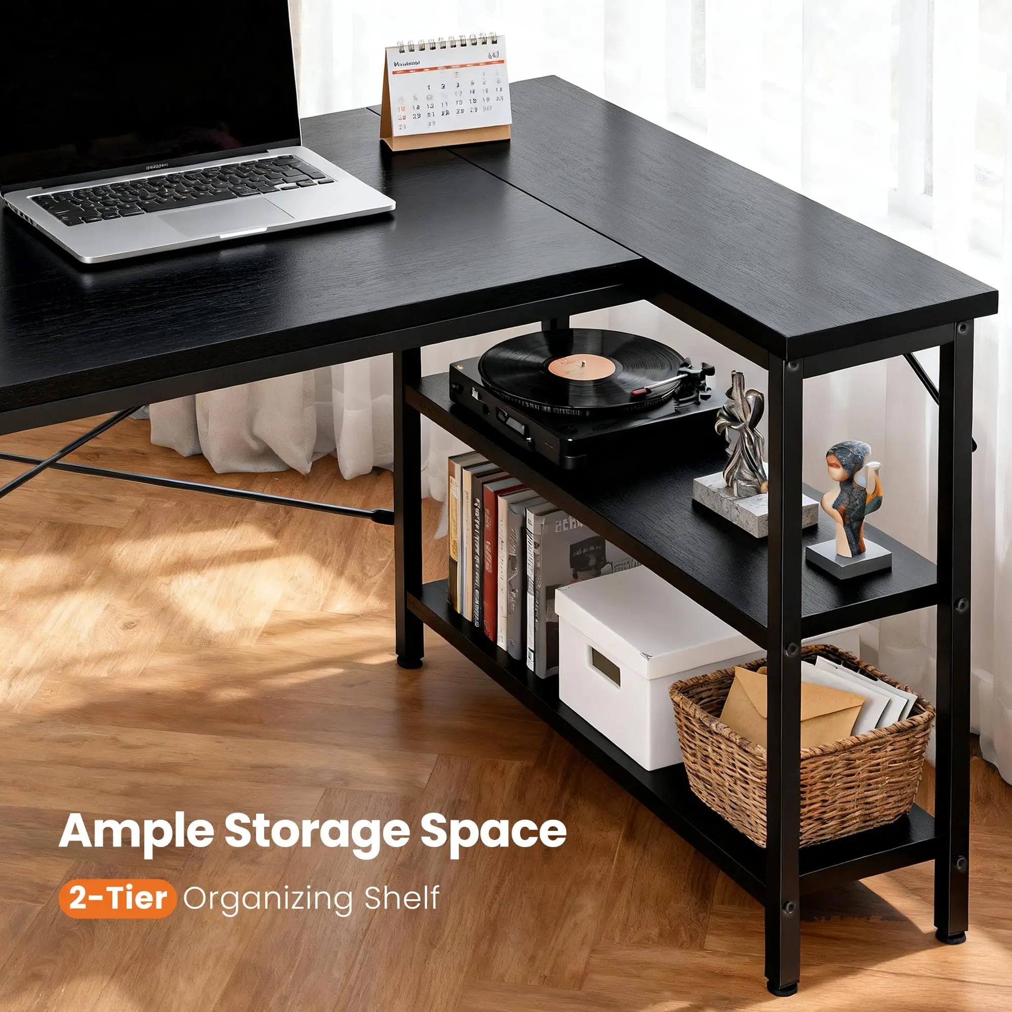L-Shape Computer-Gaming Desk 47IN Corner Desks Reversible Shelves