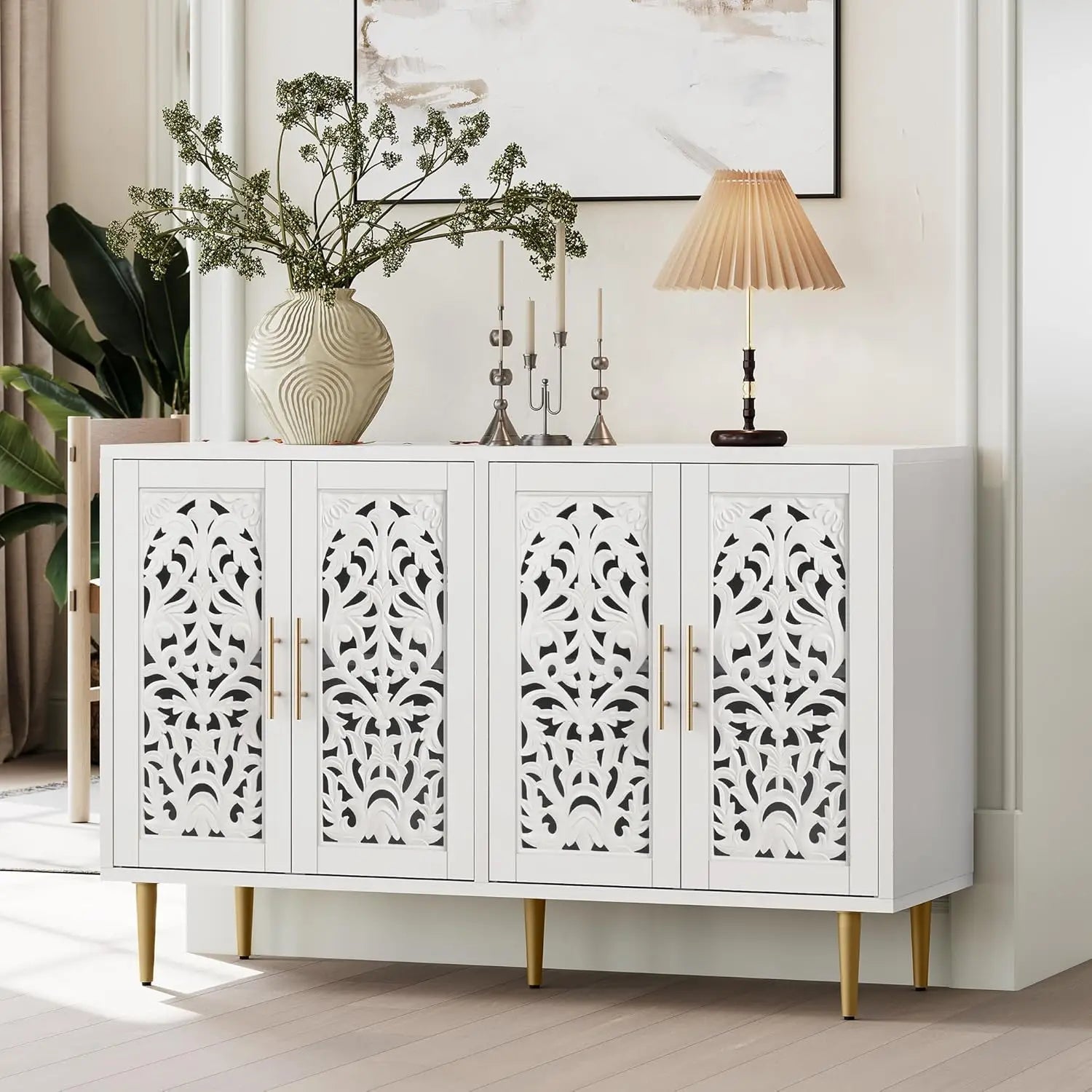 47.8" Accent 4-Door Carving Buffet Cabinet with Storage