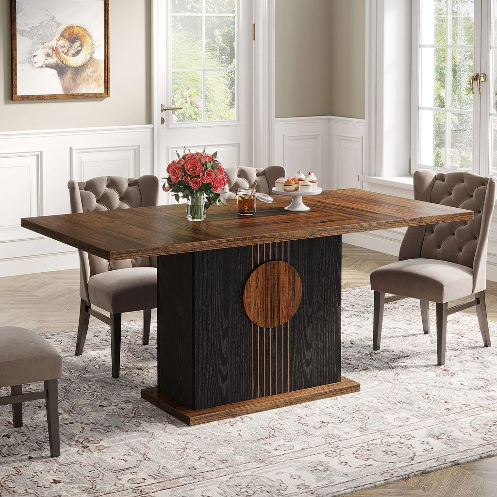 55" Rectangular Farmhouse Wood Dining Table for 4 to 6 People