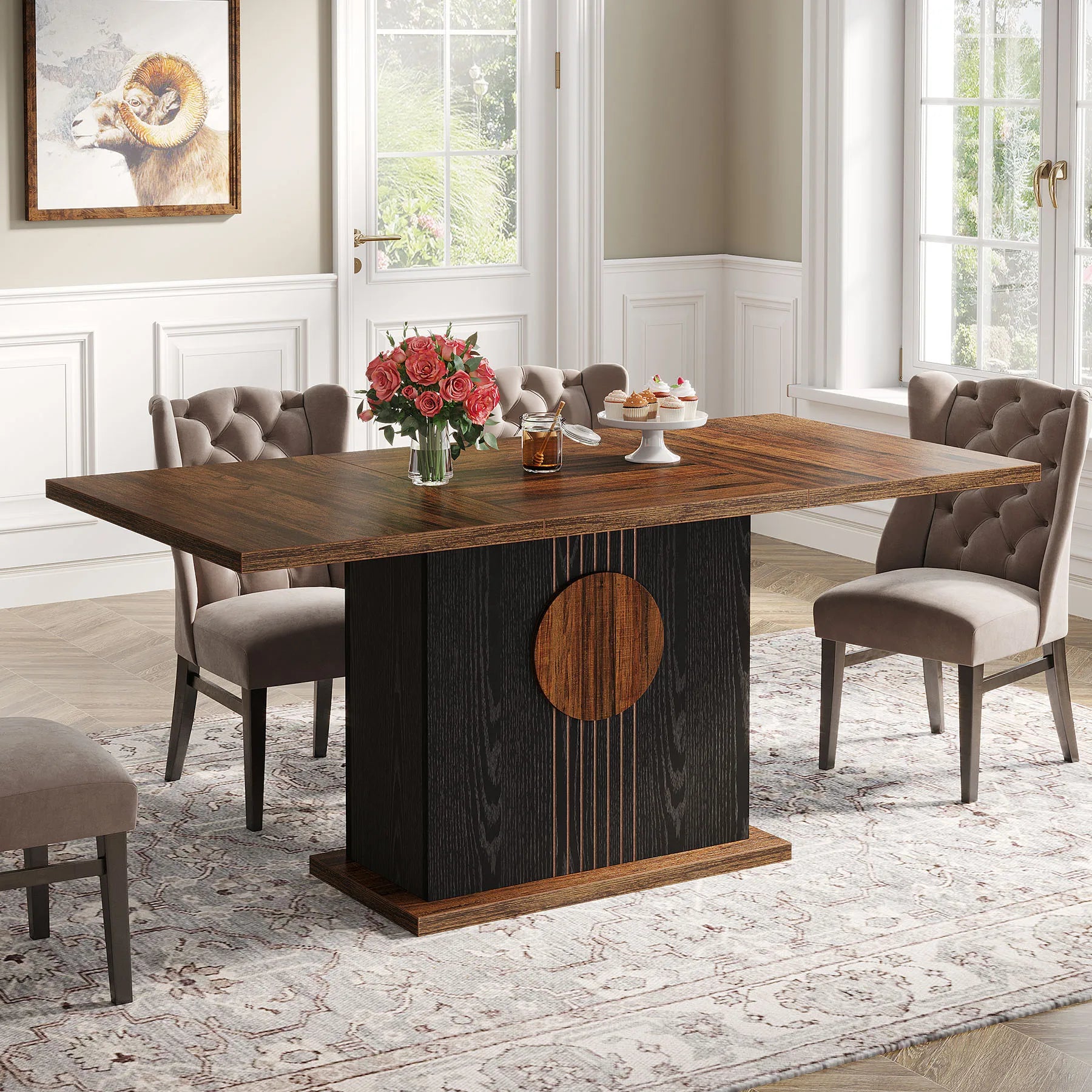 55" Rectangular Farmhouse Wood Dining Table for 4 to 6 People