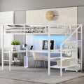 Metal Queen Size Heavy Duty Loft Bed, Stairs, Wardrobe, LED, Charging Station
