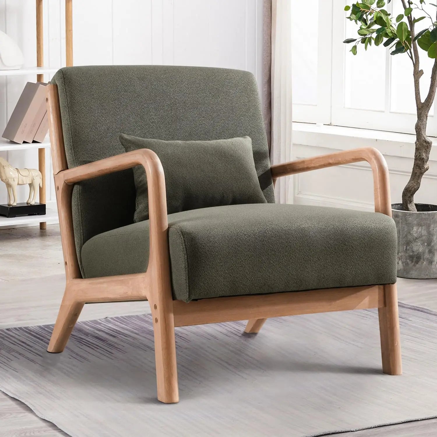 Mid-Century Modern Accent Chair Upholstered with Waist Cushion