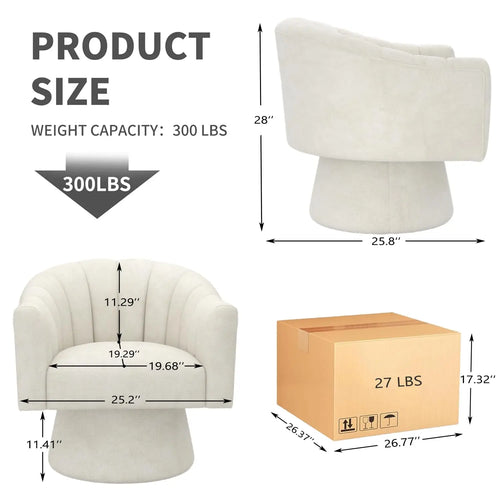 360° Swivel Velvet Upholstered Barrel Chair Set 2 Overstuffed Armchair
