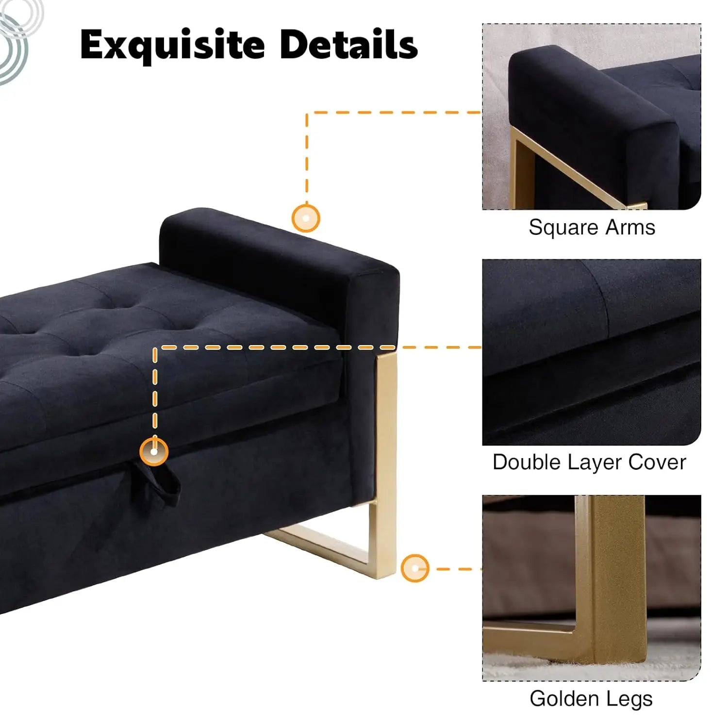 67" End of Bed Ottoman Storage Bench Golden Legs