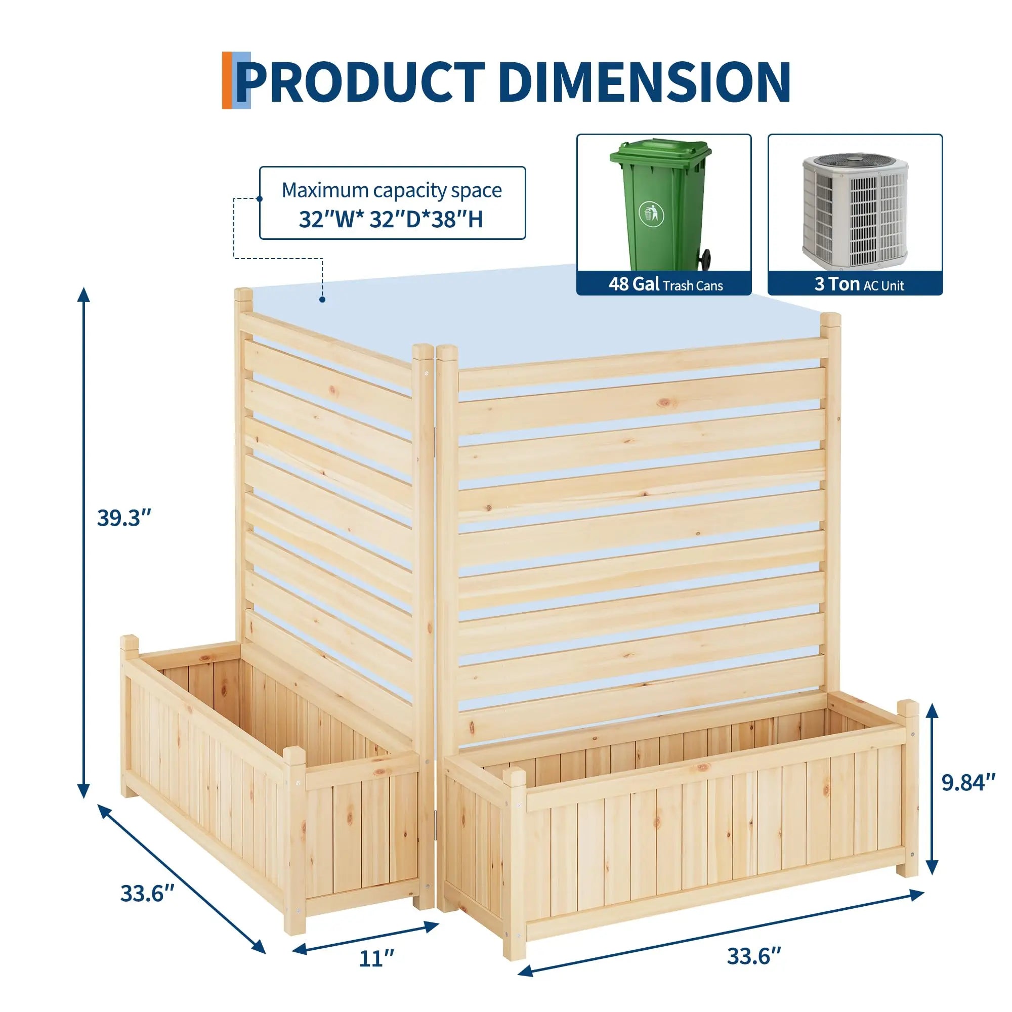 Planter w/Trellis Wooden Raised Bed, Privacy Fence Panels