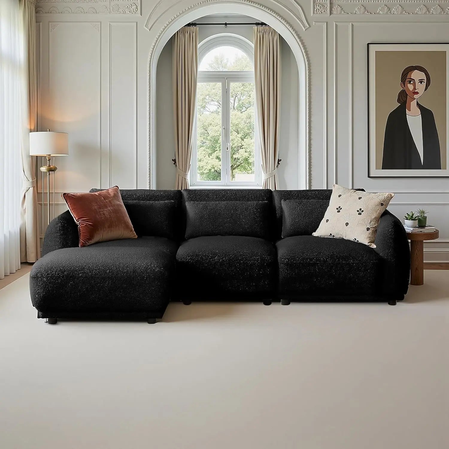 Sectional Lambs Wool L Shape Cloud Couch Ottoman