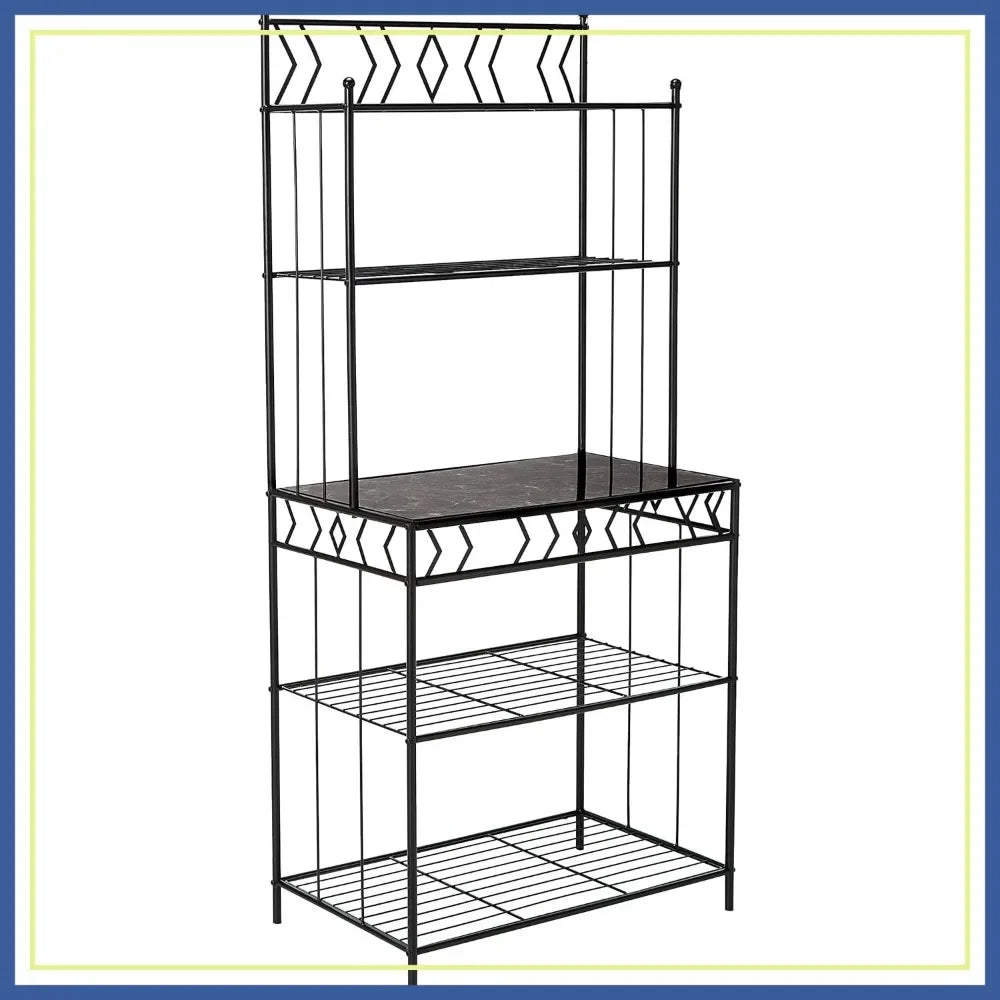 5-Tier Baker's Rack, Microwave Stand, Metal Frame, Marble Finish, 30x16x67in