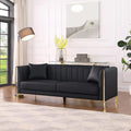 78'' Faux Leather 3-Seater Sofa, 2 Throw Pillows, Gold Meta