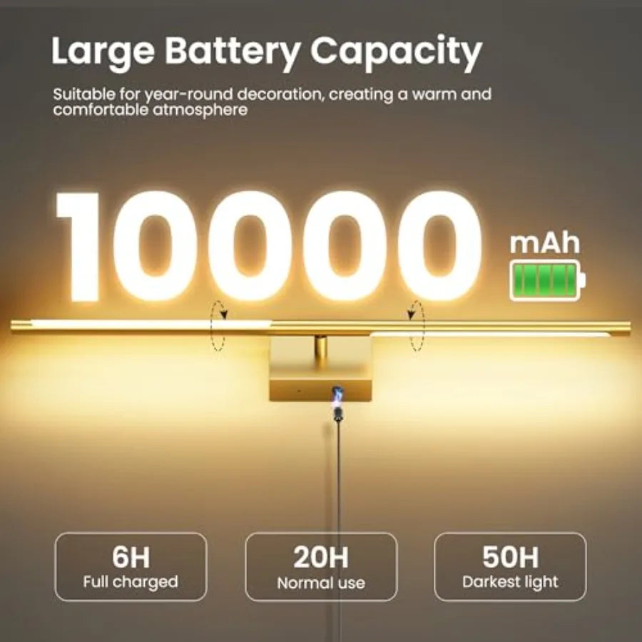 Battery Operated Wall Sconces Set-of-Two 10000mAh, Rechargeable w/Remote 360° Rotation