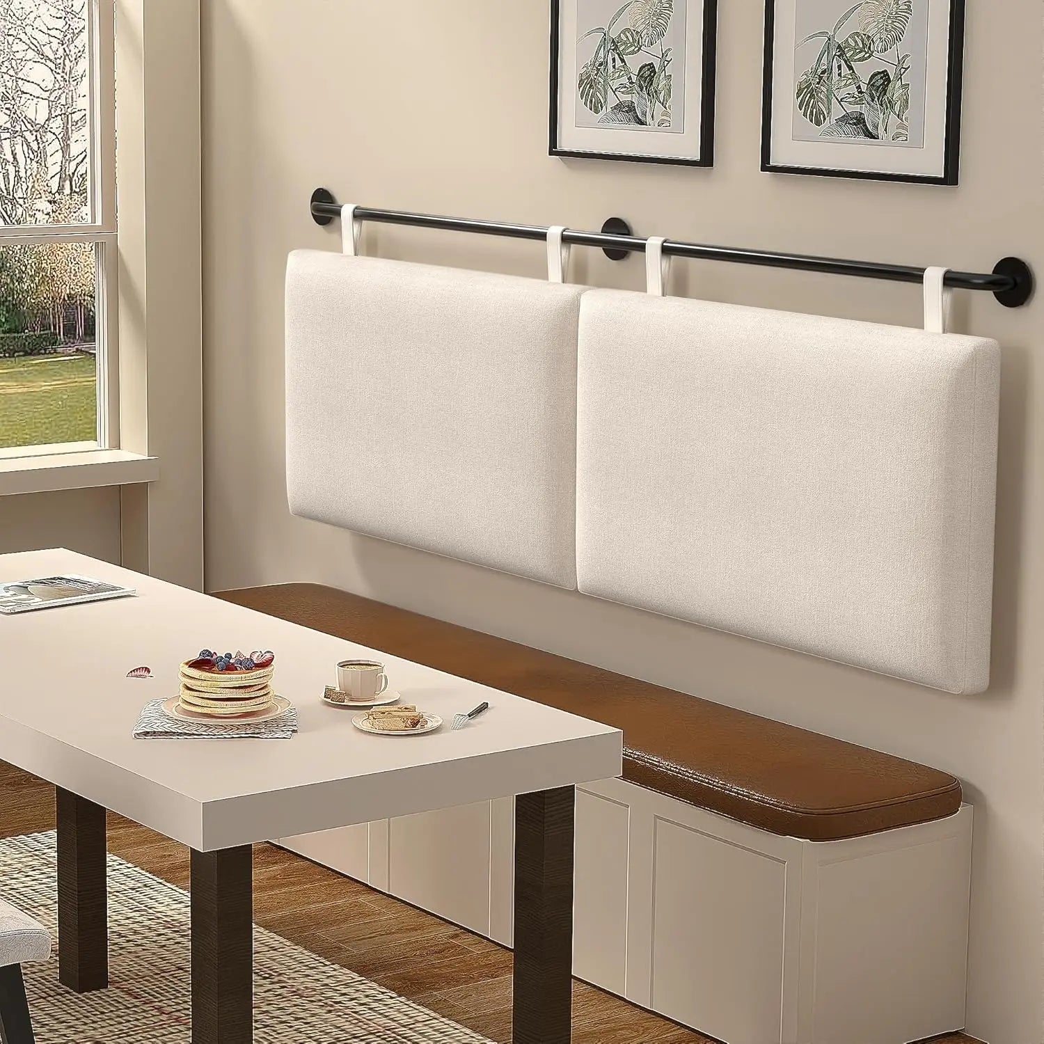 King Size Wall Mounted Upholstered Headboard Linen Fabric, Beige