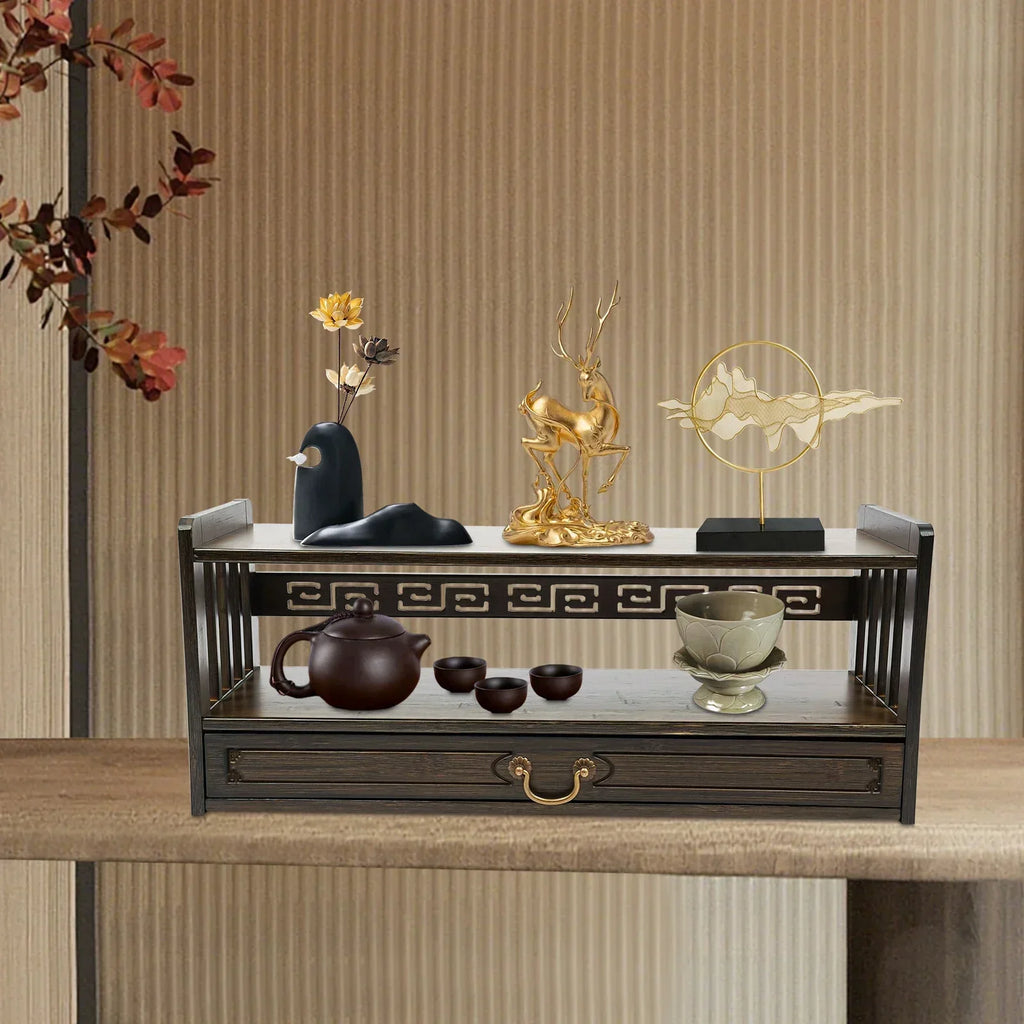 Meditation Altar Table Drawer Organizer, 69x25x28cm Walnut, Max Load 25kg