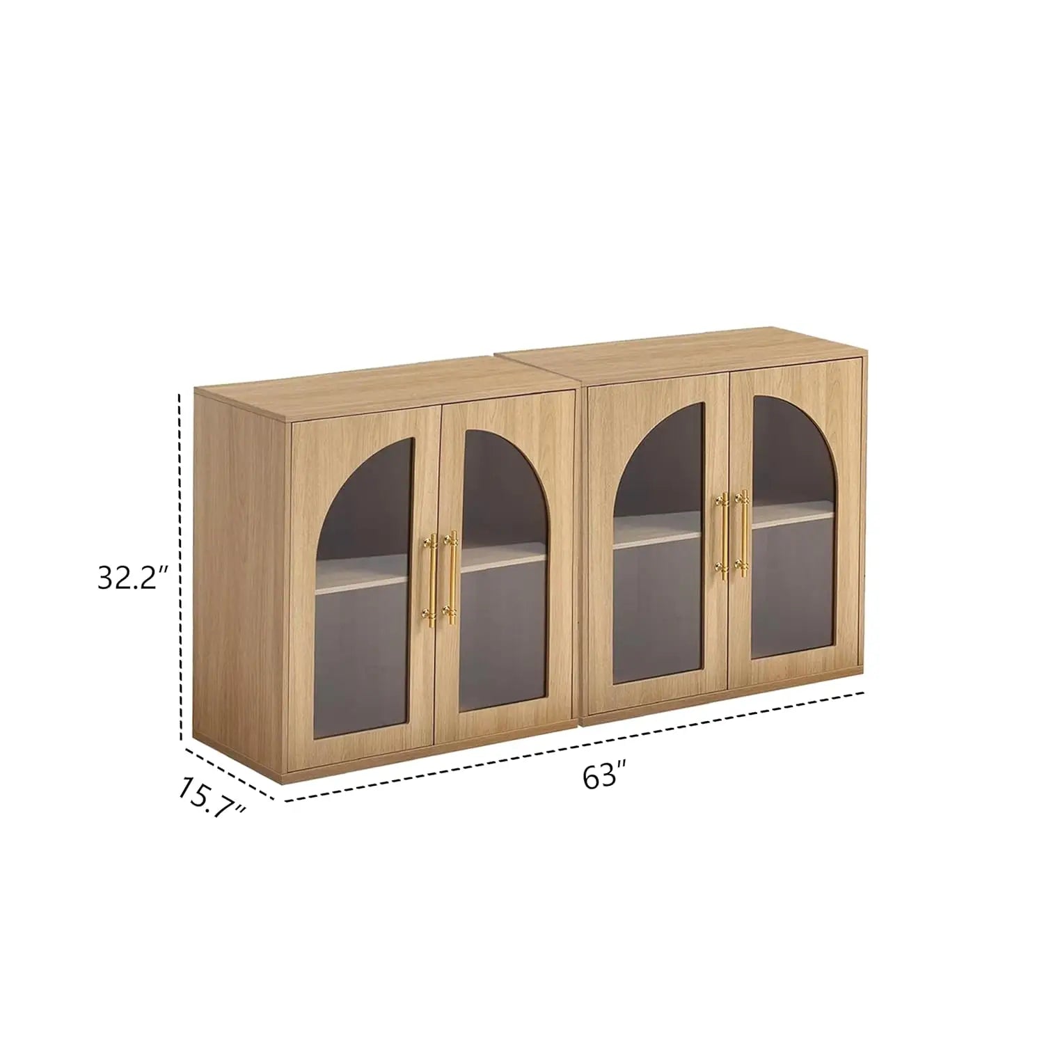 63" Set of 2 Small Buffet Cabinets Arched Glass Doors
