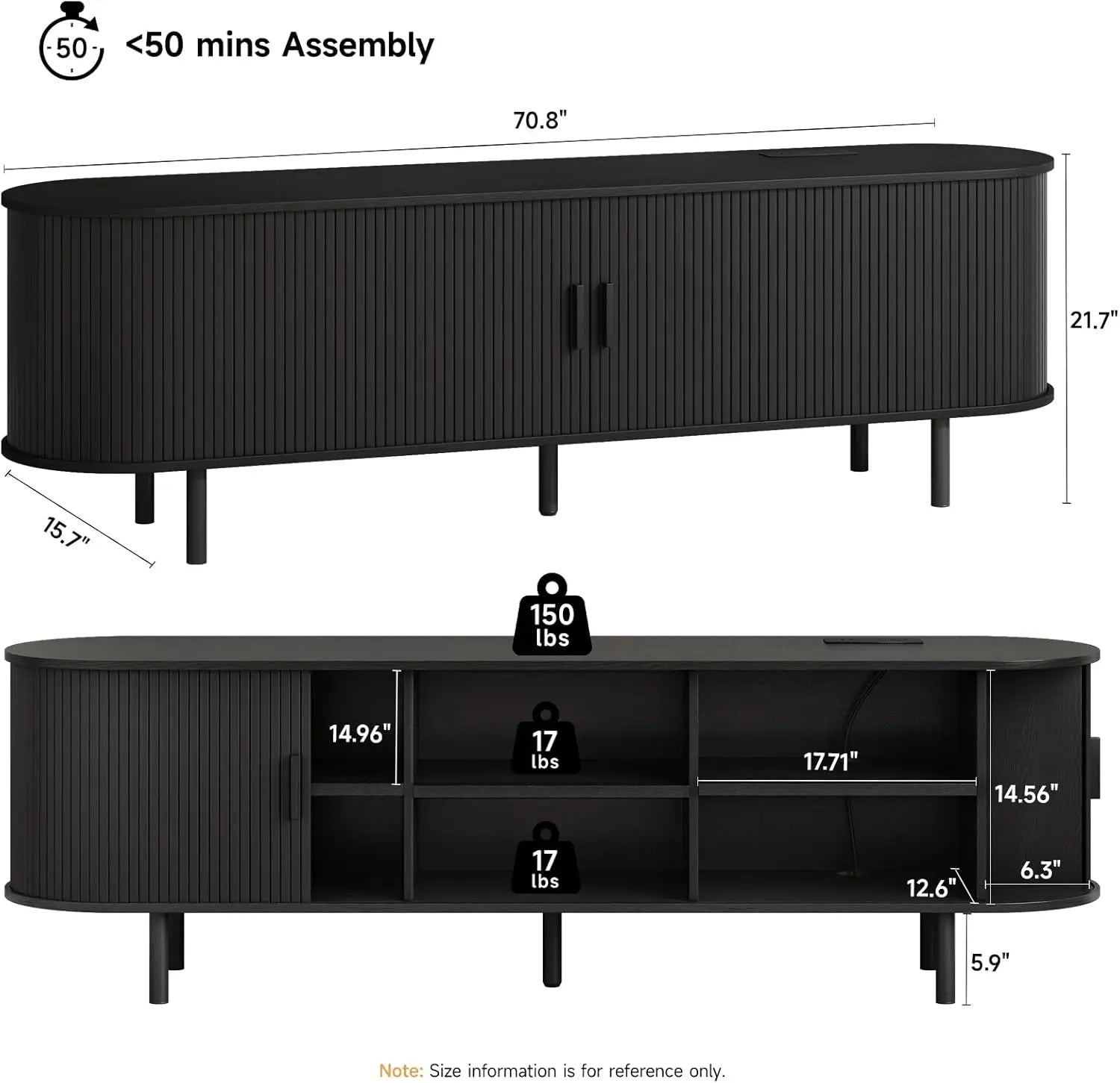 Entertainment Center Sliding Doors, Storage, Adjustable Shelves, Power Outlet