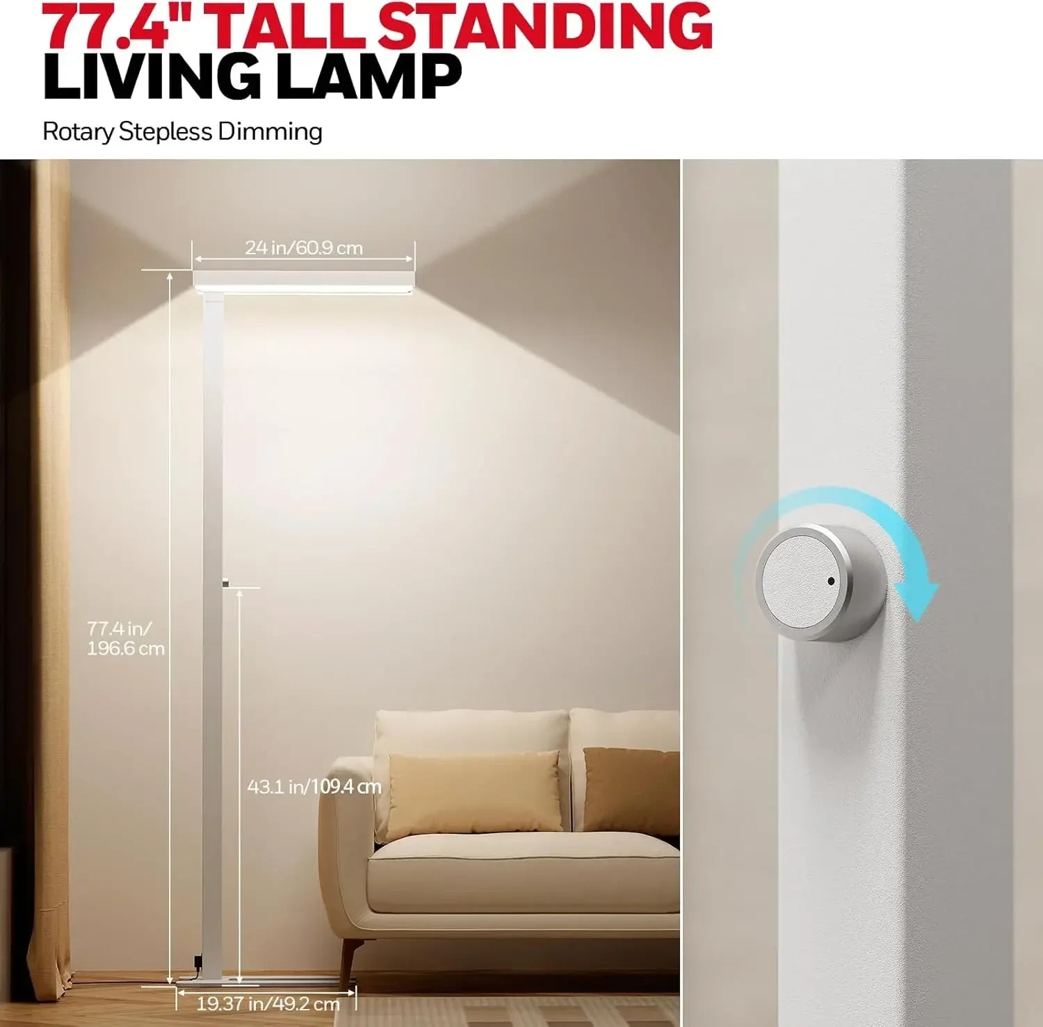 6000LM LED Floor Lamp, Eye-Caring Reading Standing Light,