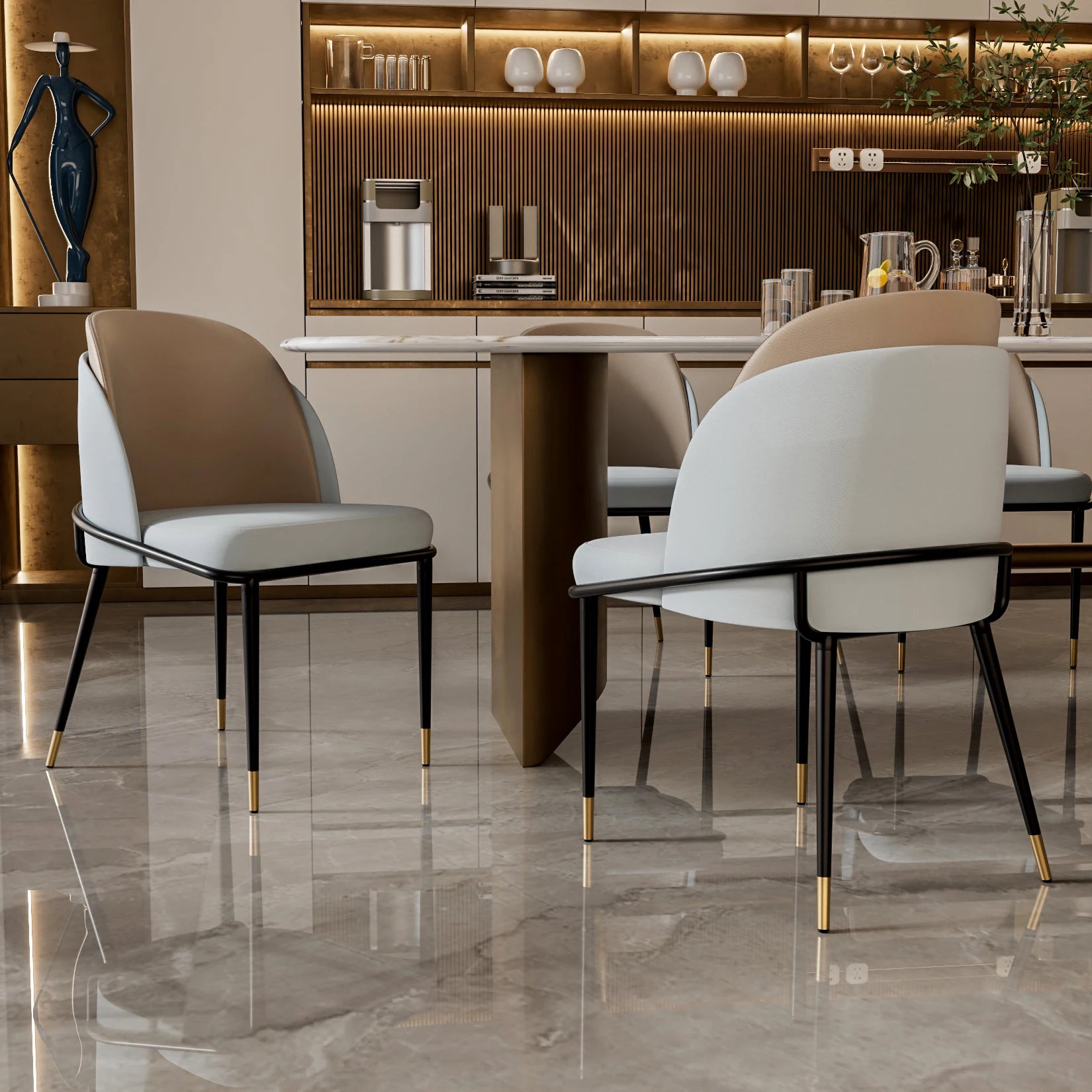 Luxurious Upholstered Dining Chairs Set, Microfiber Silicone Leather, 2 Colors